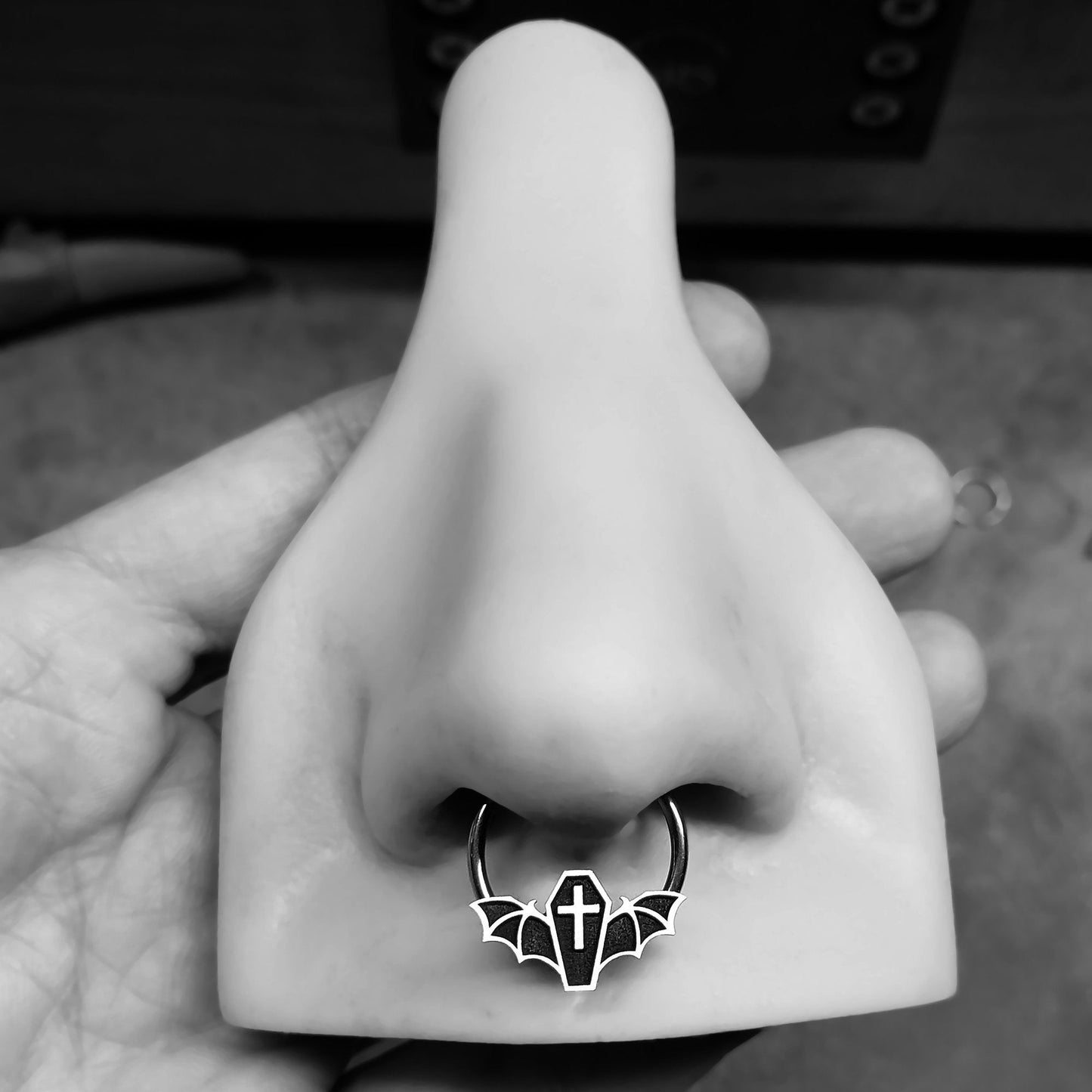 16G Coffin Bat Captive Bead Ring - Metal Lotus