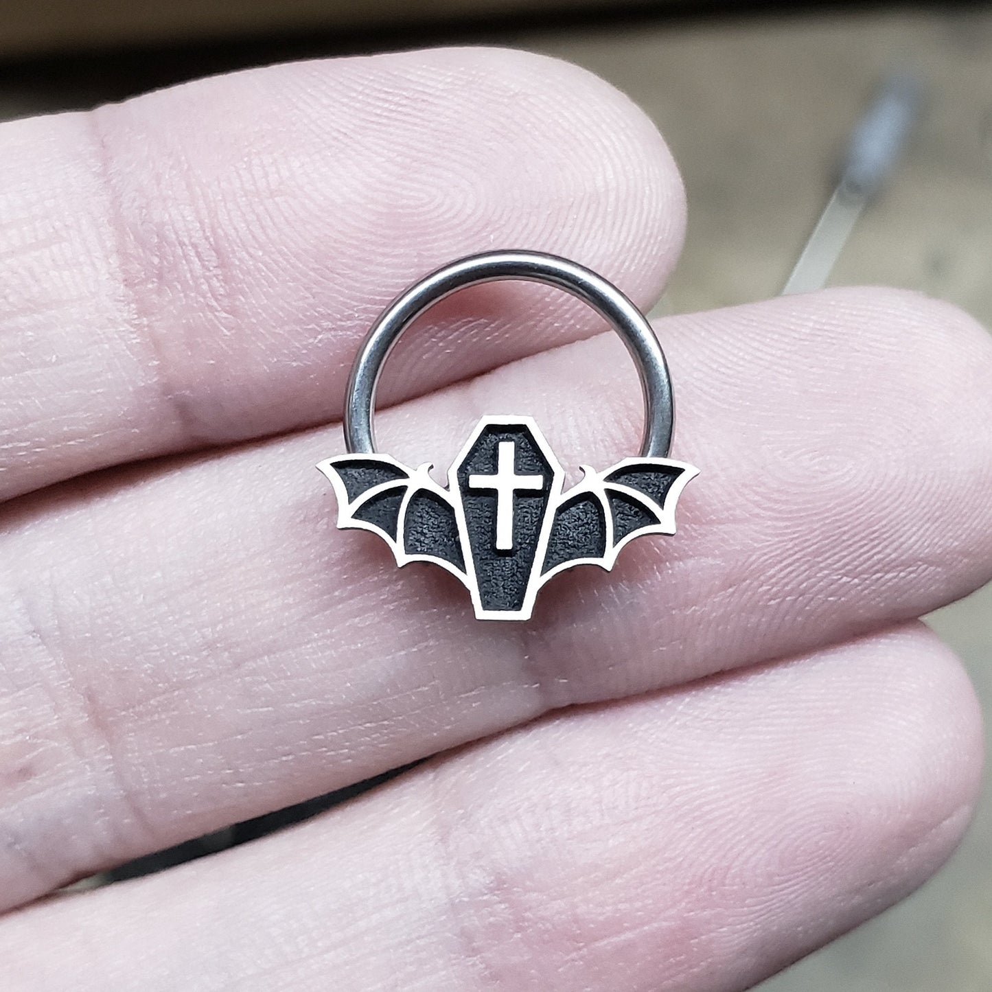 16G Coffin Bat Captive Bead Ring - Metal Lotus