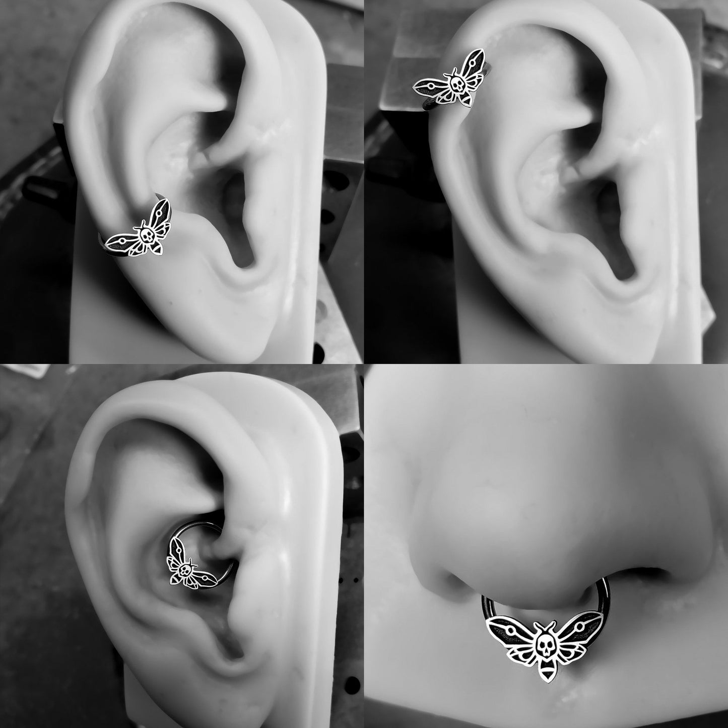 16G Death Moth Captive Bead Ring (Antennae) - Metal Lotus