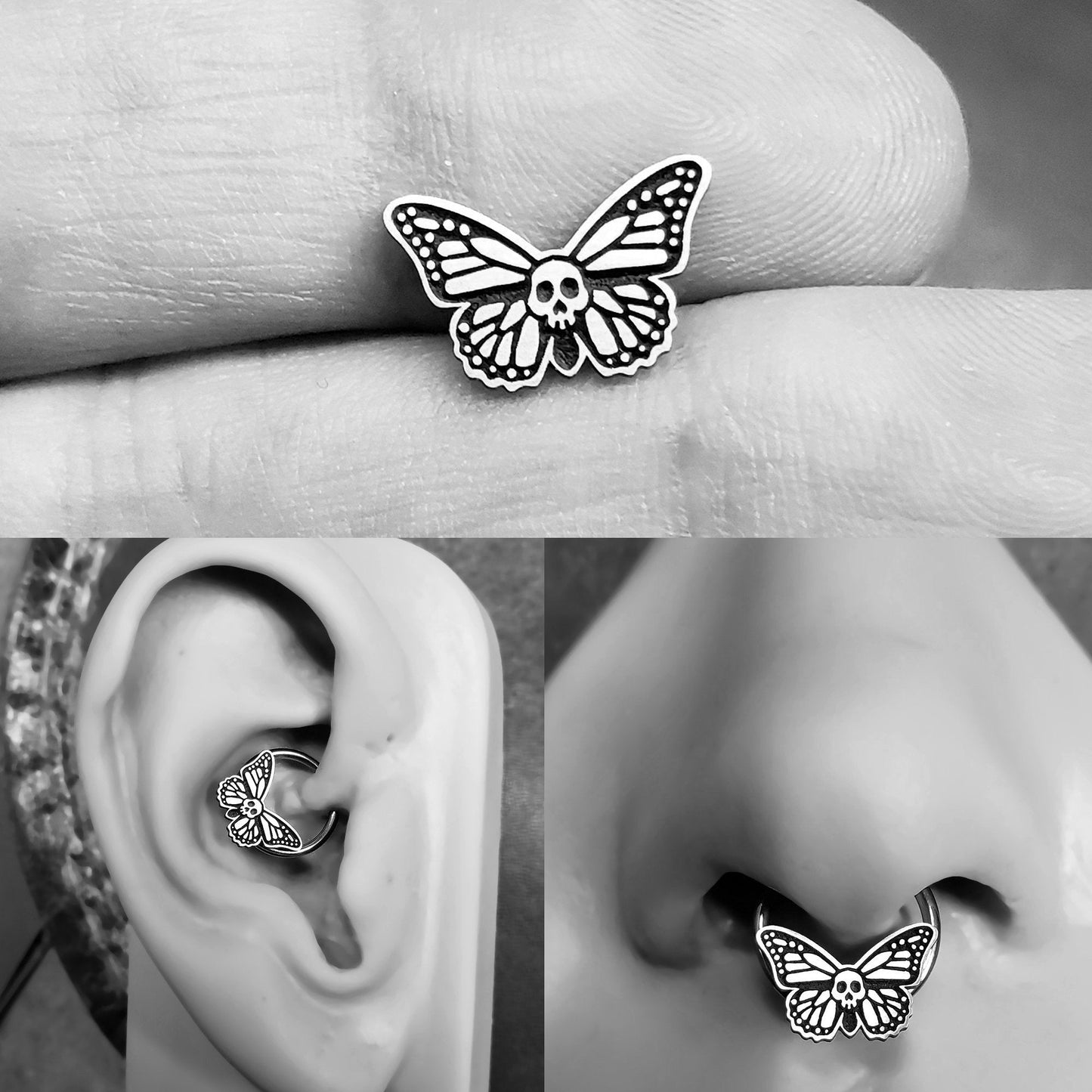 16G Skull Butterfly Captive Bead Ring - Metal Lotus