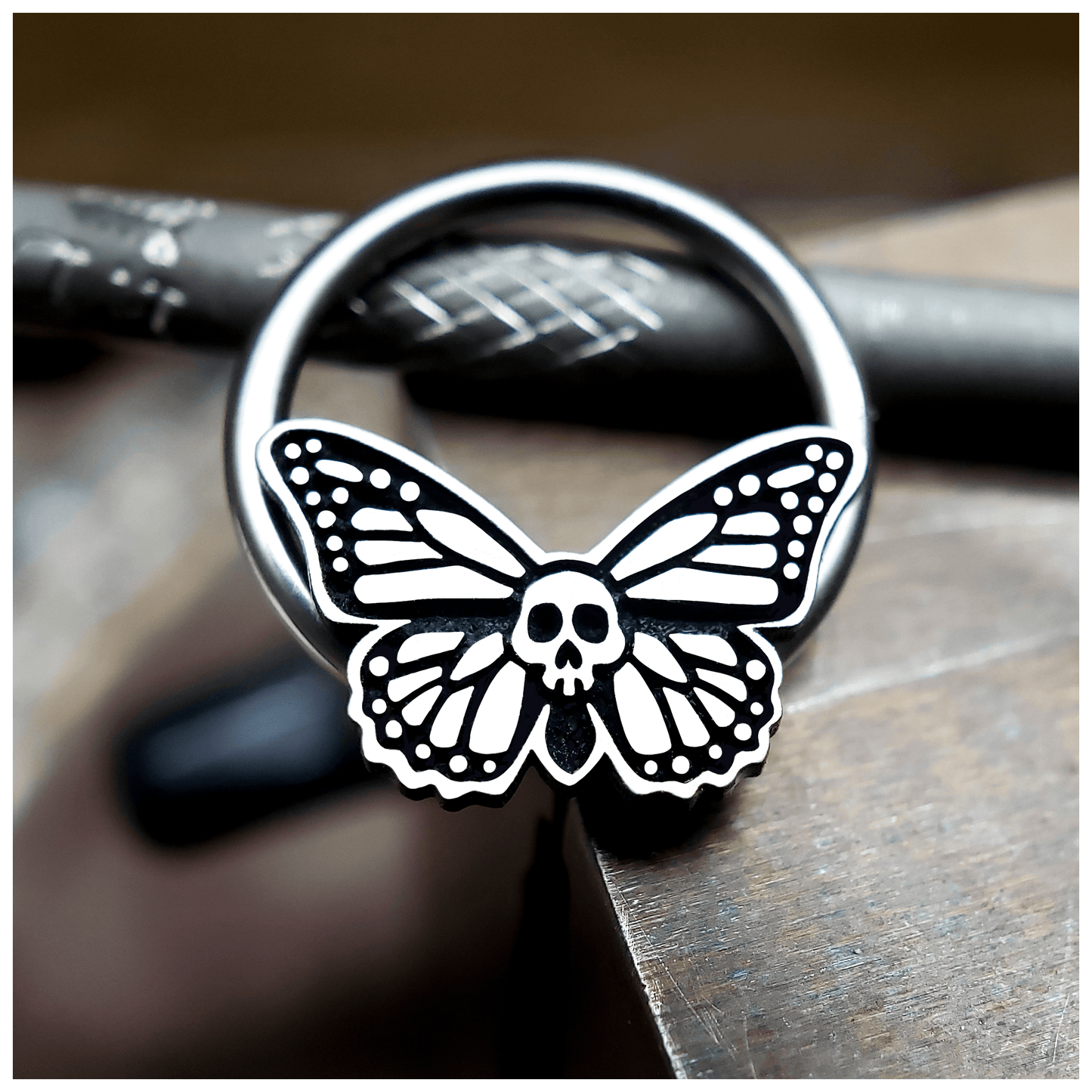16G Skull Butterfly Captive Bead Ring - Metal Lotus