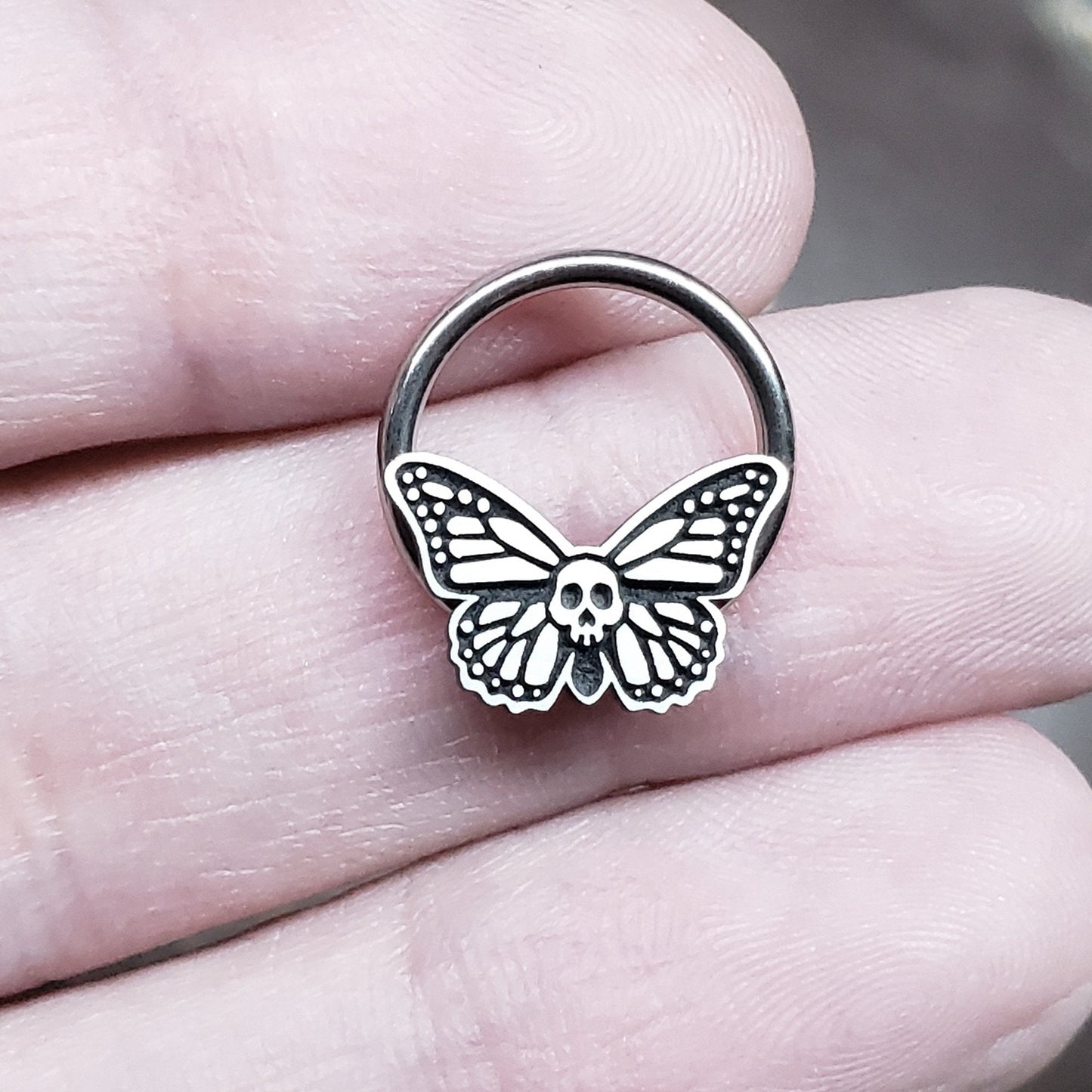 16G Skull Butterfly Captive Bead Ring - Metal Lotus