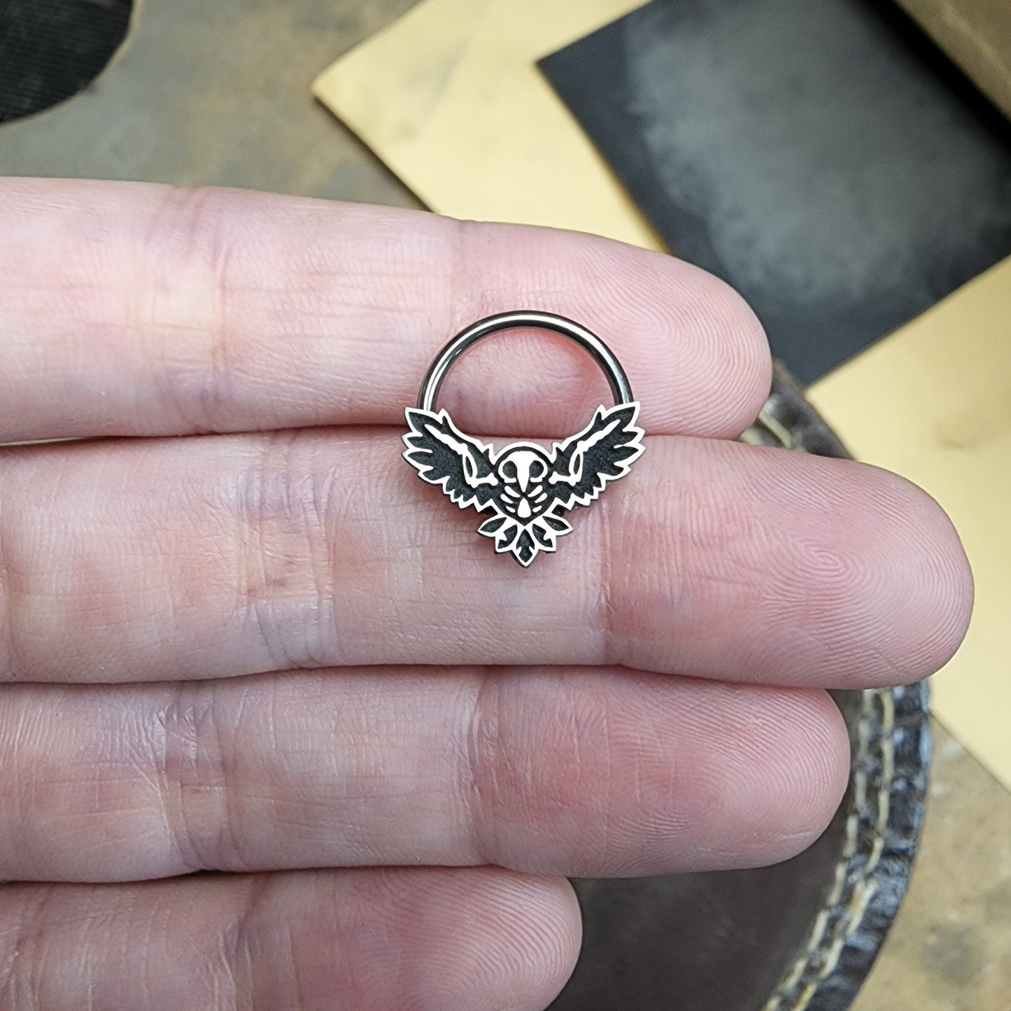 16G Skull Owl Captive Bead Ring - Metal Lotus