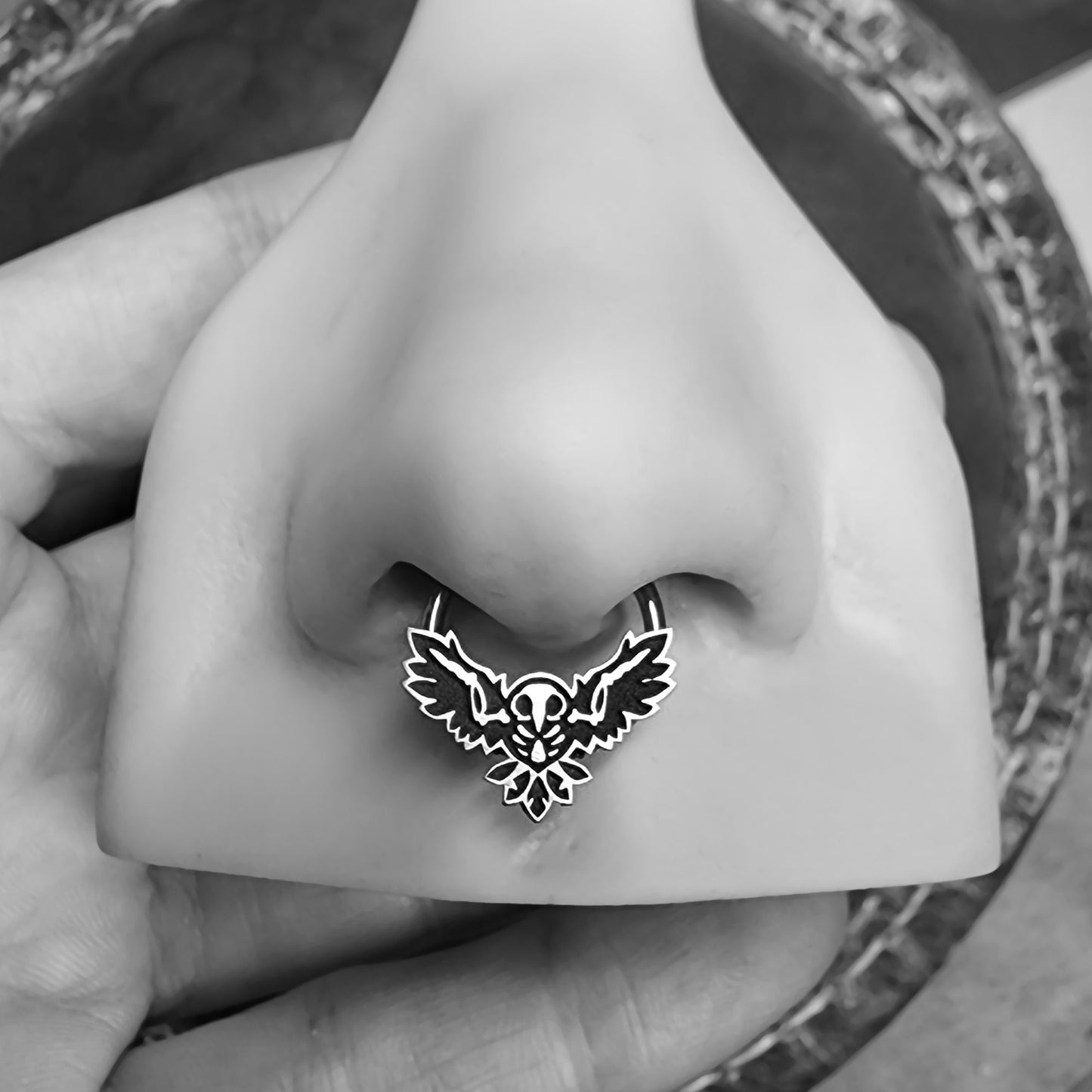 16G Skull Owl Captive Bead Ring - Metal Lotus