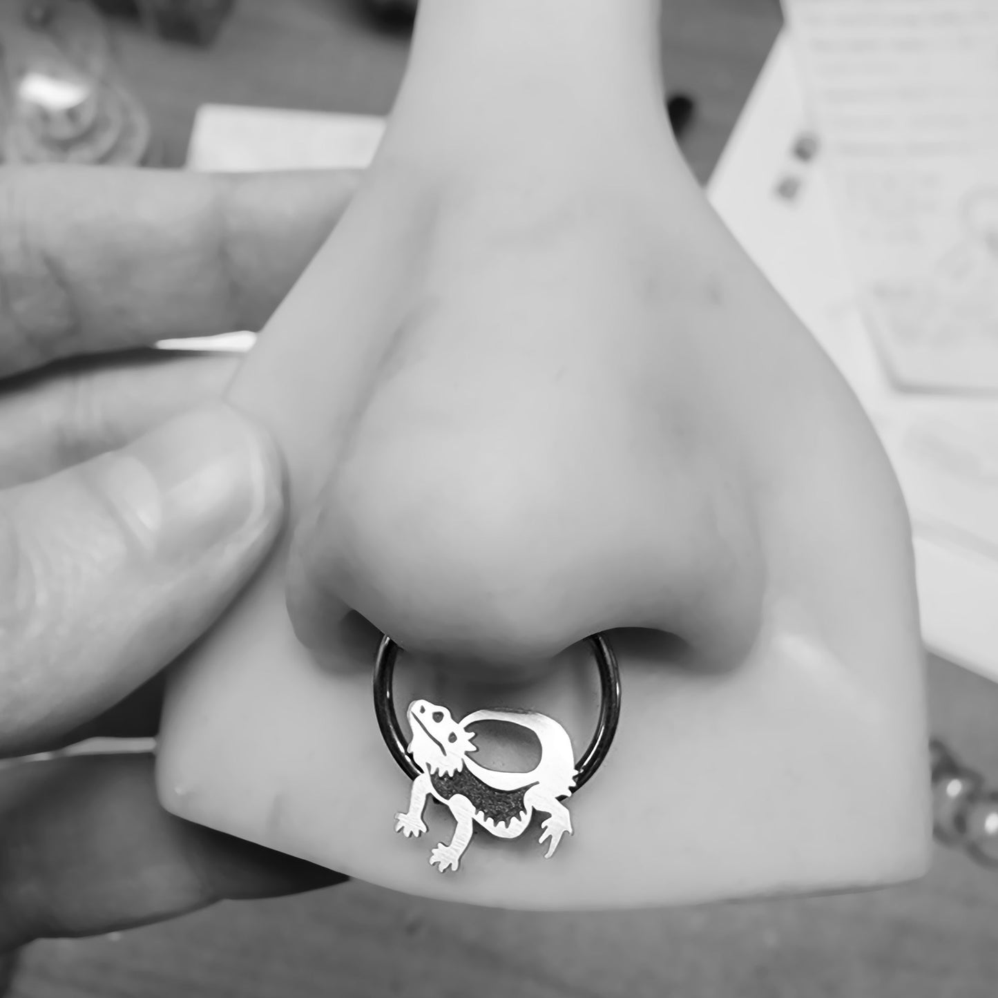 Bearded Dragon Captive Bead Ring - Metal Lotus