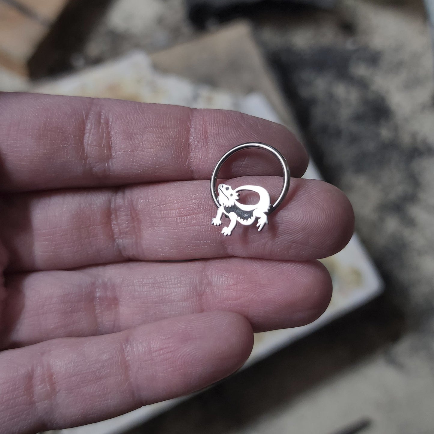 Bearded Dragon Captive Bead Ring - Metal Lotus