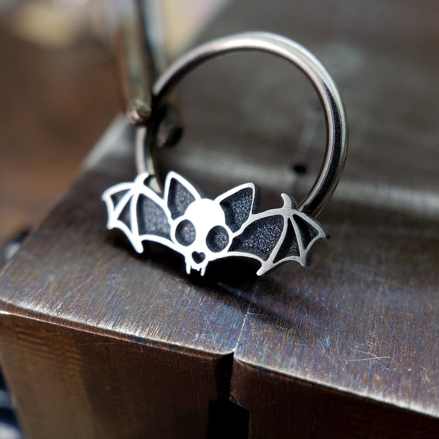 Cat Skull with Wings Captive Bead Ring - Metal Lotus
