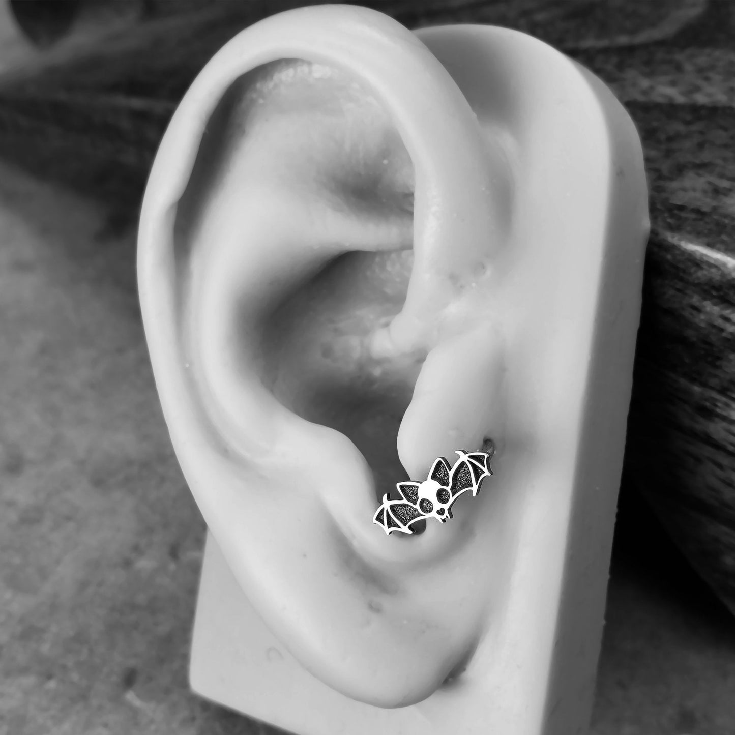 Cat Skull with Wings Captive Bead Ring - Metal Lotus
