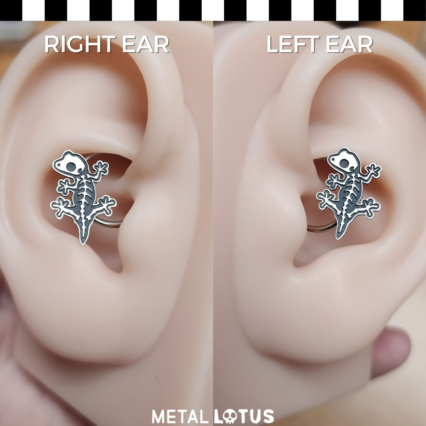 Crested Gecko Skeleton Daith Earring + Septum Ring - Metal Lotus