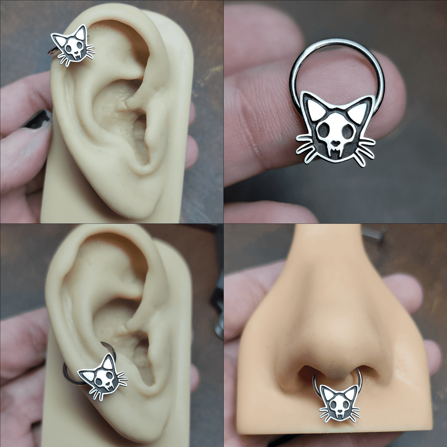 Skull Cat Septum + Daith Ring - Metal Lotus