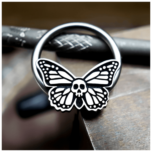 16G Skull Butterfly Captive Bead Ring - Metal Lotus