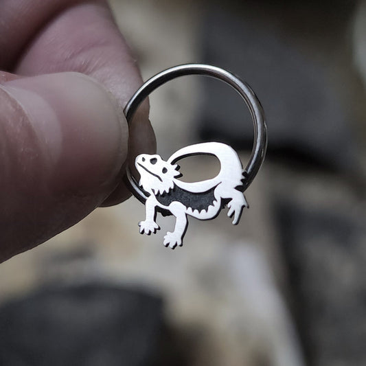 Bearded Dragon Captive Bead Ring - Metal Lotus